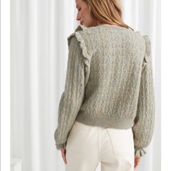 NWT Green Alpaca Mohair Cable Knit Ruffle Cardigan - Picture 2 of 7